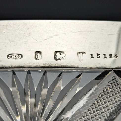 1910 年英國古董純銀邊緣切割玻璃水果碗 1853 克 John Grinsell & Sons