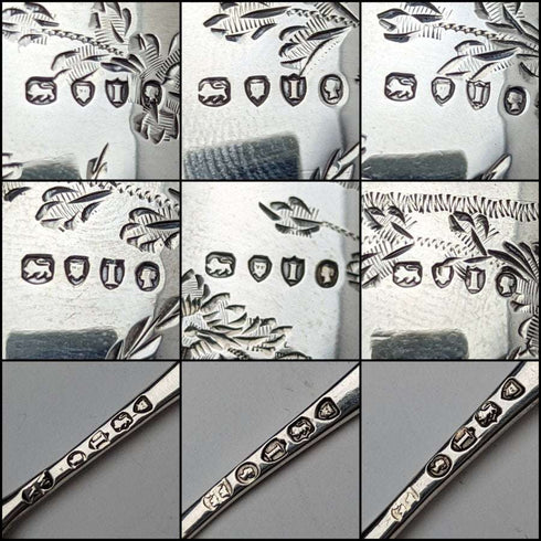 1884年 英国アンティーク 純銀(925シルバー) ソルトセラー6個 & スプーン3個セット 計184g Wakely & Wheeler