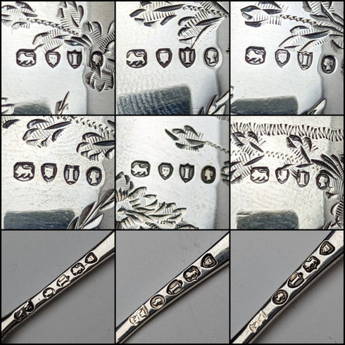 1884年 英国アンティーク 純銀(925シルバー) ソルトセラー6個 & スプーン3個セット 計184g Wakely & Wheeler