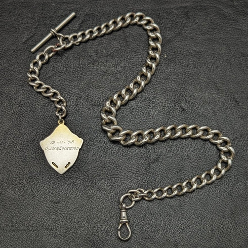 1900 年左右英國古董純銀厚阿爾伯特鏈 80 克獎章錶鍊