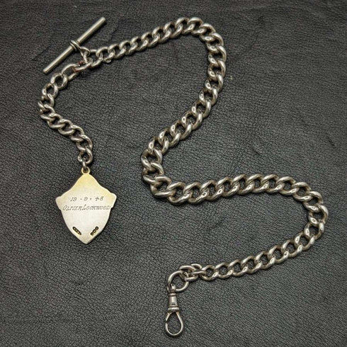 Around 1900 British Antique Pure Silver Thick Albert Chain 80g Medal Fob