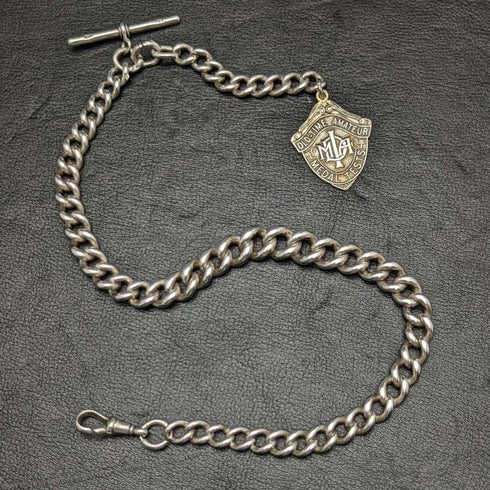 Around 1900 British Antique Pure Silver Thick Albert Chain 80g Medal Fob