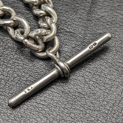 1900 年左右英國古董純銀厚阿爾伯特鏈 80 克獎章錶鍊