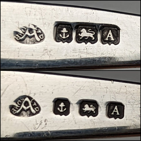 1925 British Vintage Cut Glass Bowl Pair Sterling Silver Fork Set Boxed Adie Brothers