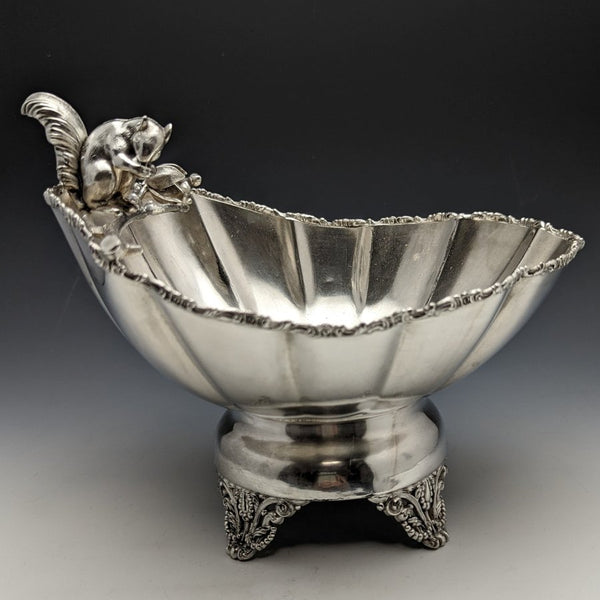 Late 19th Century American Antique Silver Plated Squirrel Decorated Nut Bowl Dish 481g