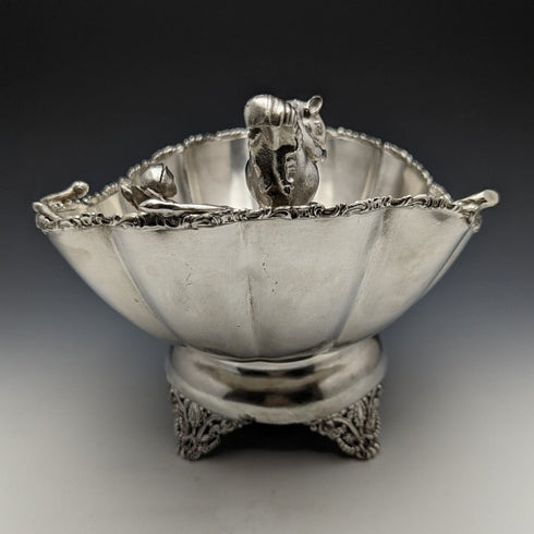 19世紀後半 米国アンティーク シルバープレート製 リス装飾 ナッツボウルディッシュ 481g