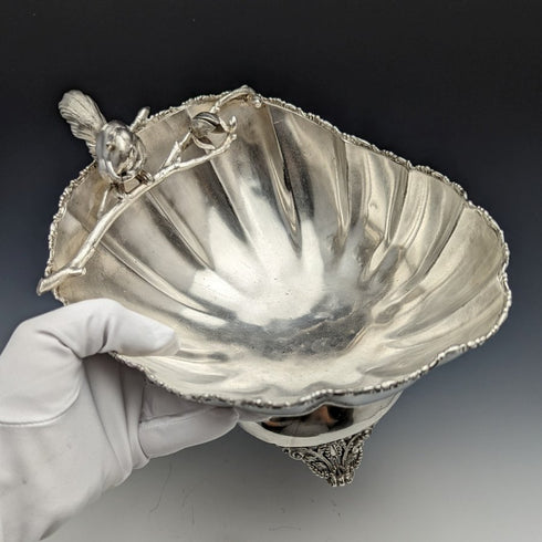 19世紀後半 米国アンティーク シルバープレート製 リス装飾 ナッツボウルディッシュ 481g