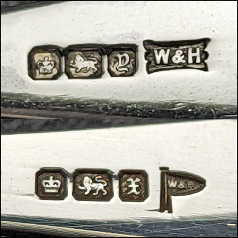 1916年頃 英国アンティーク 純銀(925シルバー) ティースプーン6本&シュガートングセット ケース入り Walker & Hall