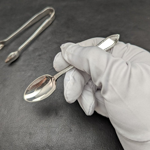 1916年頃 英国アンティーク 純銀(925シルバー) ティースプーン6本&シュガートングセット ケース入り Walker & Hall