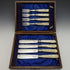 1897 British Antique Pure Silver (925 Silver) Blade MOP Handle Fish Cutlery 4x2 Set Allen & Darwin Boxed