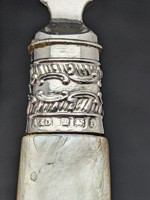 1897 British Antique Pure Silver (925 Silver) Blade MOP Handle Fish Cutlery 4x2 Set Allen & Darwin Boxed