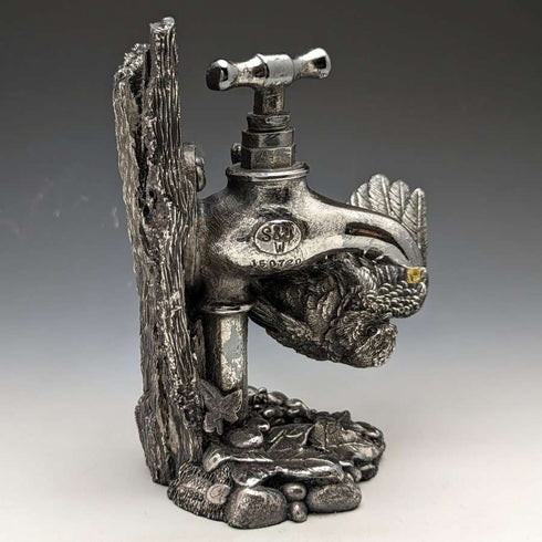 Sterling Silver Sculpture Little Bird and Faucet Figurine 567g Height 15cm UK Country Artists