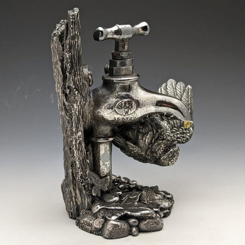 純銀雕塑小鳥和水龍頭小雕像 567 克高 15 厘米英國鄉村藝術家