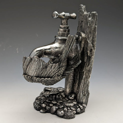 純銀雕塑小鳥和水龍頭小雕像 567 克高 15 厘米英國鄉村藝術家