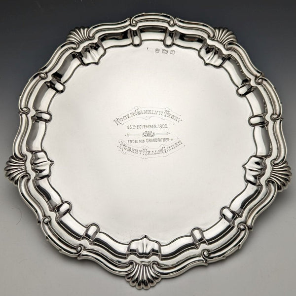 1905 British Antique Pure Silver (925 Silver) Card Tray Diameter 25.5cm 397g