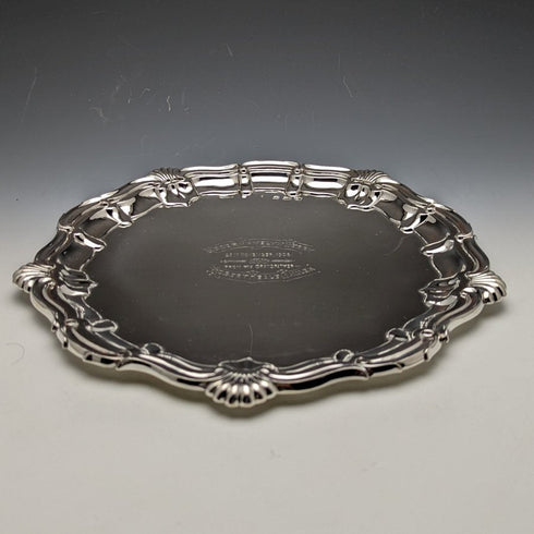 1905 British Antique Pure Silver (925 Silver) Card Tray Diameter 25.5cm 397g