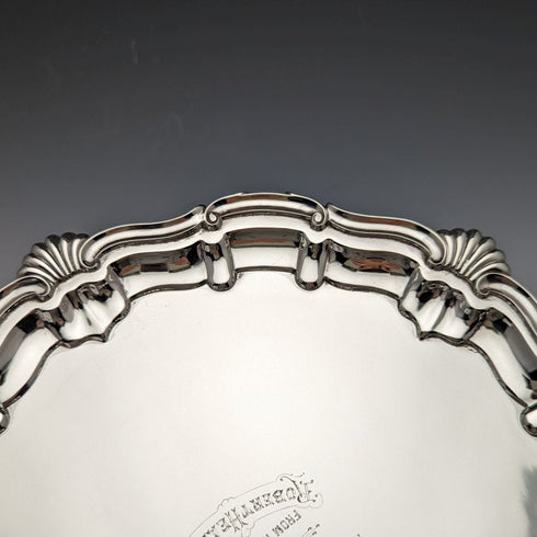 1905 British Antique Pure Silver (925 Silver) Card Tray Diameter 25.5cm 397g