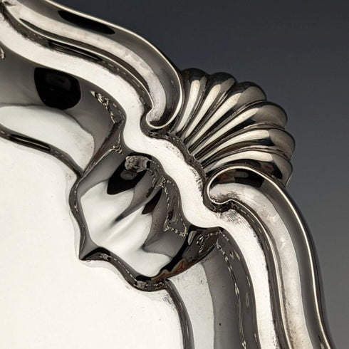 1905 British Antique Pure Silver (925 Silver) Card Tray Diameter 25.5cm 397g