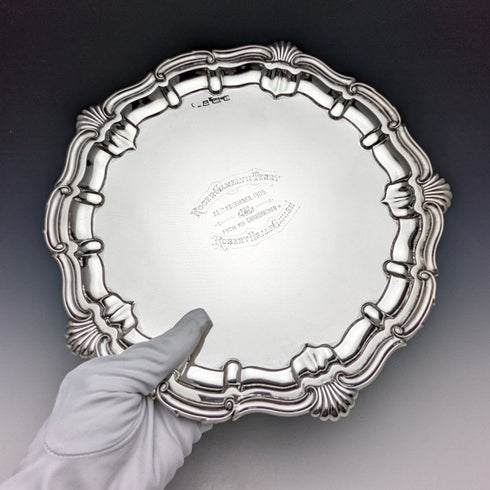 1905 British Antique Pure Silver (925 Silver) Card Tray Diameter 25.5cm 397g