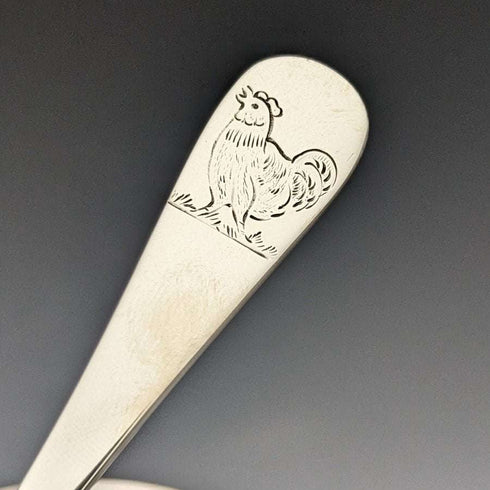 1940년경 영국 빈티지 순은 디쉬 & 스푼, 지름 17.5cm, 총 245g, Finningans 케이스 포함