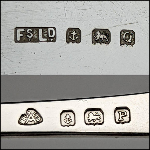 1940年頃 英国ヴィンテージ 純銀製ディッシュ&スプーン 直径17.5cm 計245g Finningans ケース入り
