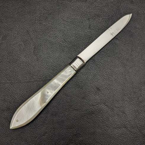 1926 年英國復古白珍珠貝殼手柄純銀刀片折疊筆刀 Harrison Fisher