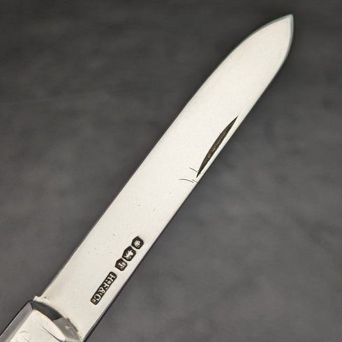 1926 年英國復古白珍珠貝殼手柄純銀刀片折疊筆刀 Harrison Fisher