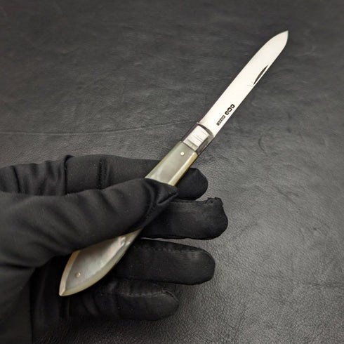 1926 年英國復古白珍珠貝殼手柄純銀刀片折疊筆刀 Harrison Fisher