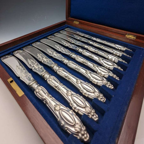 1850年頃 英国アンティーク シルバープレート ナイフx9セット Harrison Brothers & Howson 箱入り