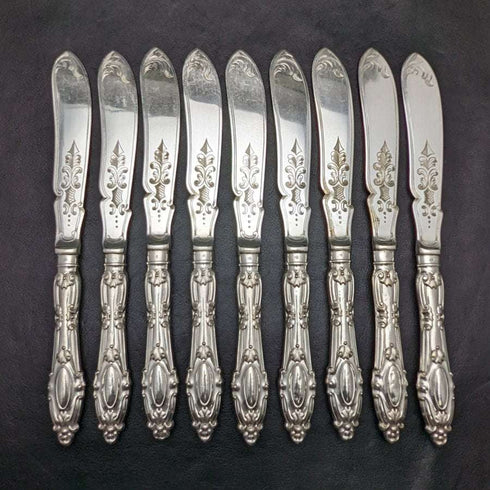 1850年頃 英国アンティーク シルバープレート ナイフx9セット Harrison Brothers & Howson 箱入り