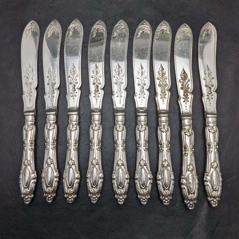 1850年頃 英国アンティーク シルバープレート ナイフx9セット Harrison Brothers & Howson 箱入り