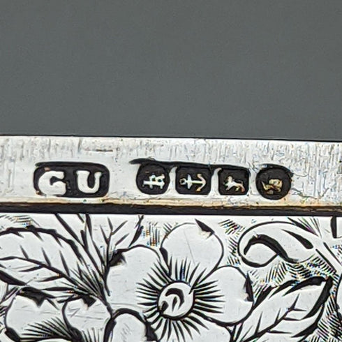 1884年 英国アンティーク 純銀(925シルバー)フローラル彫刻 カードケース 68g George Unite