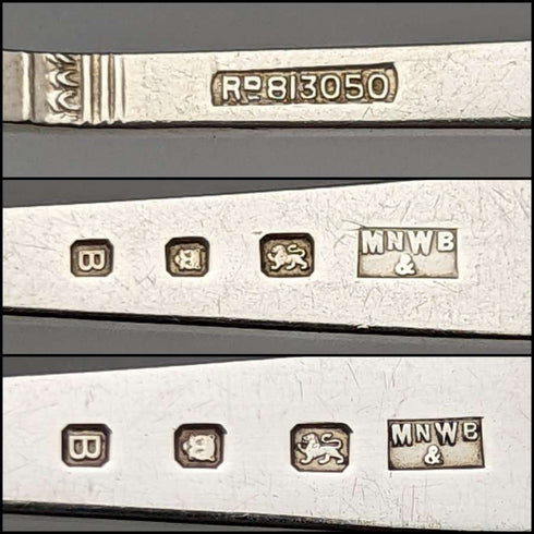 1937년 영국 빈티지 순은(925 실버) 티스푼 6개 & 슈가 쇼벨 세트 (케이스 포함) Mappin & Webb