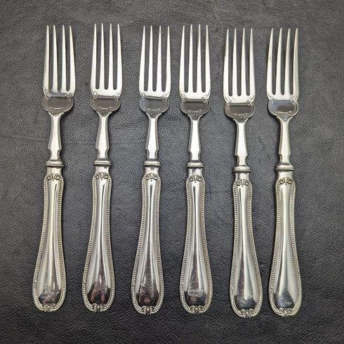 1879 British antique silver plate flat cutlery 12x2 set Elkington wooden box