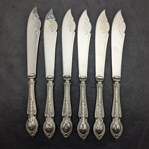 1929 British Vintage Pure Silver (925 Silver) Handle Fish Cutlery 6x2 & Server Set CH Beatson Wooden Boxed