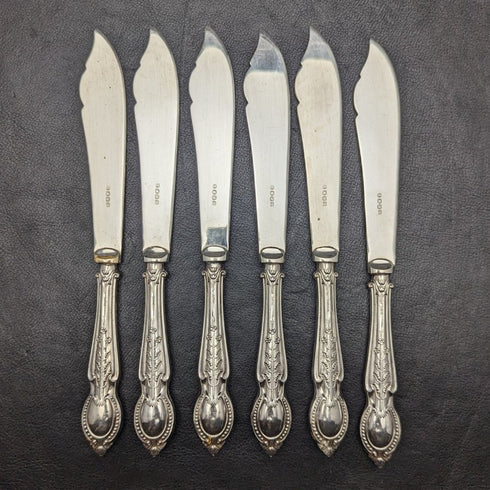 1929 British Vintage Pure Silver (925 Silver) Handle Fish Cutlery 6x2 & Server Set CH Beatson Wooden Boxed