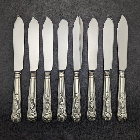 英国ヴィンテージ シルバープレートハンドル ステンレスブレード カトラリー 8x2セット Viners