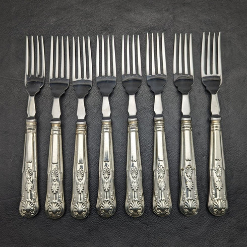 英国ヴィンテージ シルバープレートハンドル ステンレスブレード カトラリー 8x2セット Viners