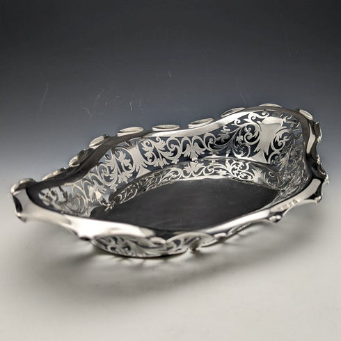 1903 British Antique Pure Silver (925 Silver) Fine Earrings Dish Basket 336g Williams Birmingham