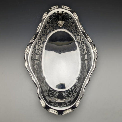 1903 British Antique Pure Silver (925 Silver) Fine Earrings Dish Basket 336g Williams Birmingham