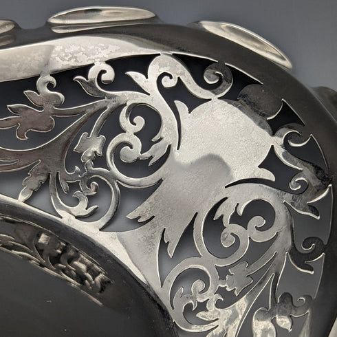 1903 British Antique Pure Silver (925 Silver) Fine Earrings Dish Basket 336g Williams Birmingham