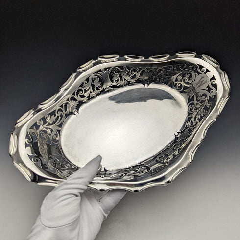 1903 British Antique Pure Silver (925 Silver) Fine Earrings Dish Basket 336g Williams Birmingham