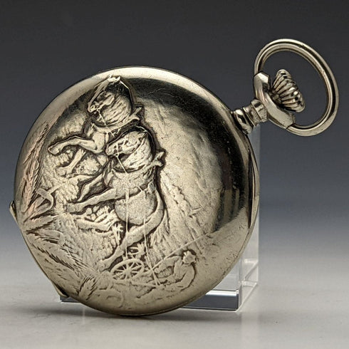 古董好操作瑞士製造 EHRoundly 馬雕塑獵人錶殼機械懷錶