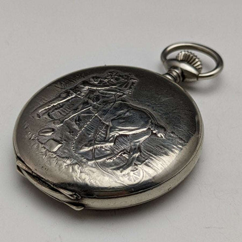 antique good operation Swiss made EHRoundly horse sculpture hunter case mechanical pocket watch