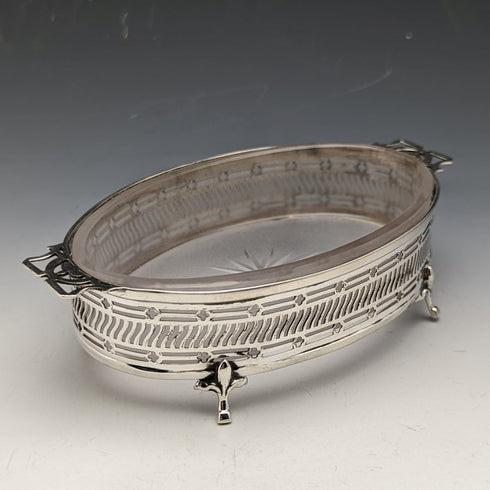 1926年 英国ヴィンテージ 純銀&グラスインナー バターディッシュ 163g Walker & Hall