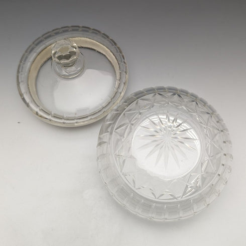 1929 British Vintage Sterling Silver Decorated Cut Glass Jar 351g BM & Co