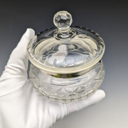 1929 British Vintage Sterling Silver Decorated Cut Glass Jar 351g BM & Co