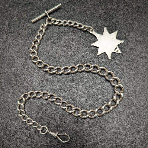 1900年頃 英国アンティーク 純銀(925シルバー)アルバートチェーン 55g メダルフォブ