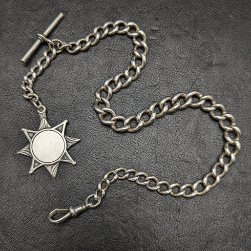 1900年頃 英国アンティーク 純銀(925シルバー)アルバートチェーン 55g メダルフォブ