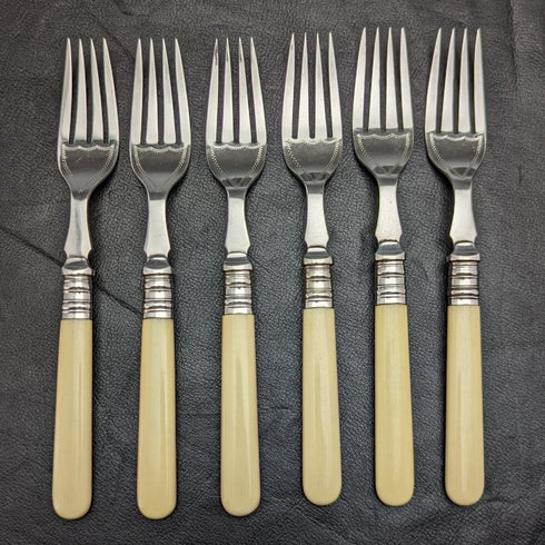 英国アンティーク 樹脂ハンドル シルバープレート フィッシュカトラリー6x2&サーバ セット 木箱入り